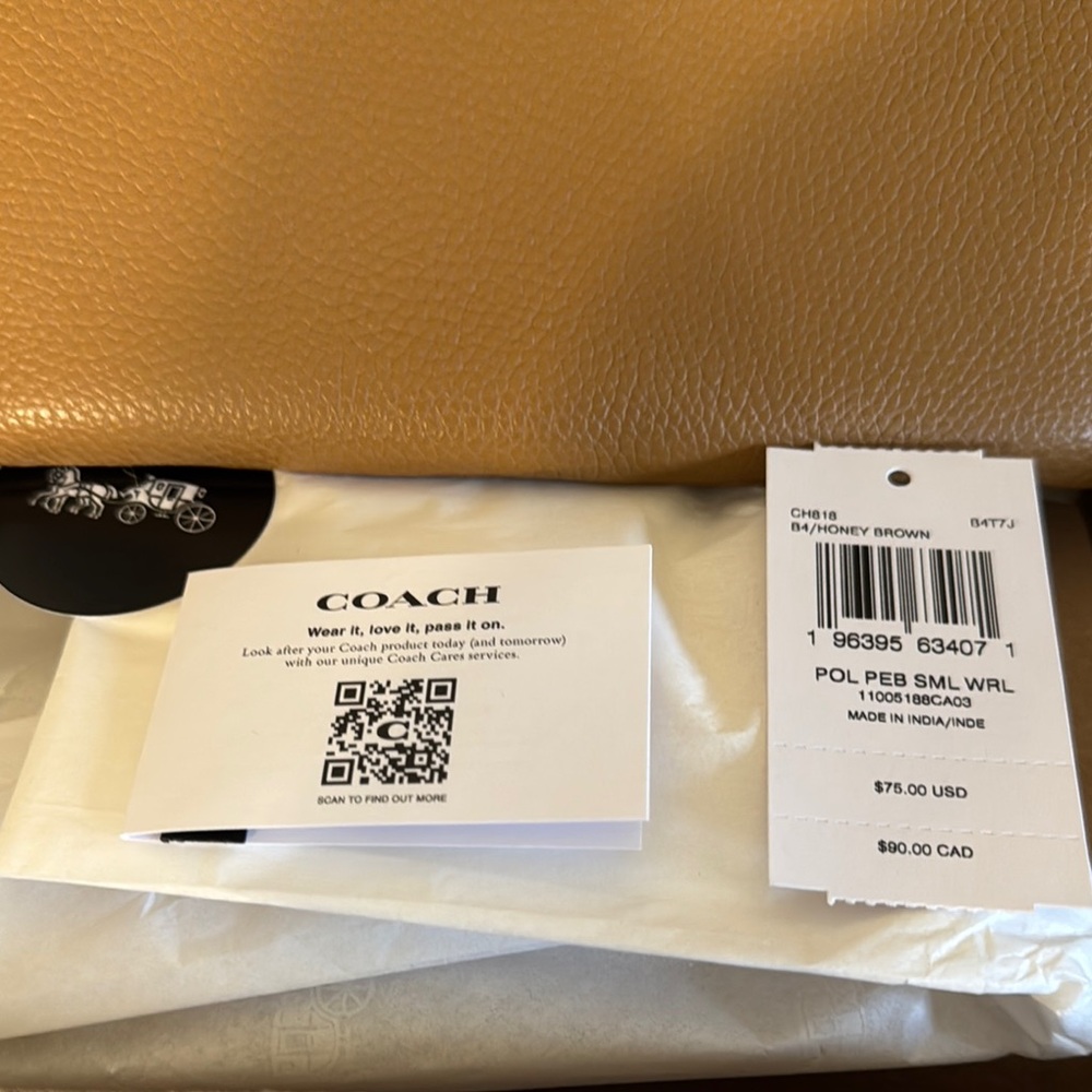 Coach Tan Leather Wristletwith Gold Hardware - Picture 2 of 6